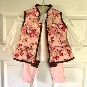 Janie and Jack NWT Pink Floral Vest Outfit